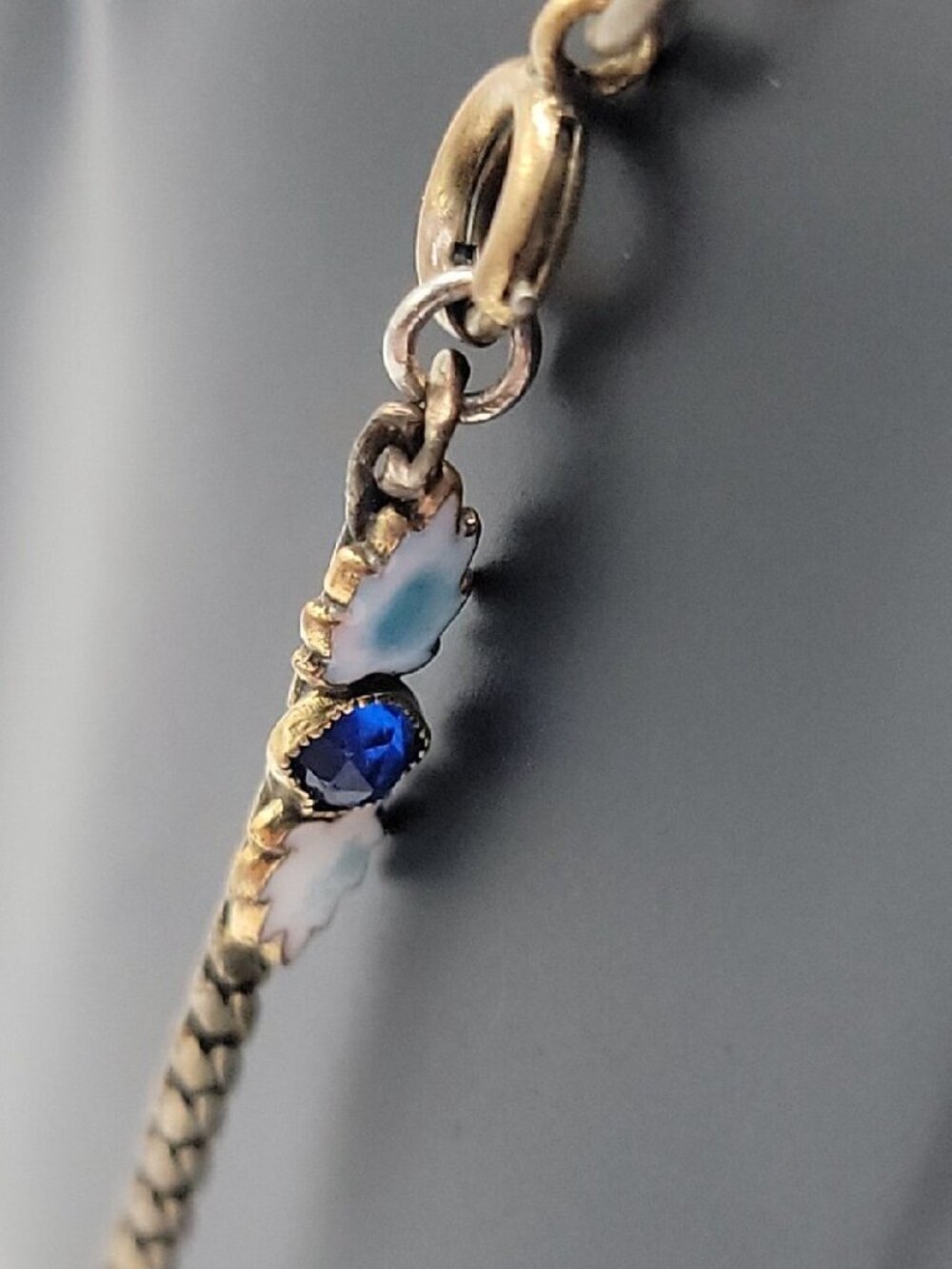 Max Neiger Czech Blue Hubble Glass Necklace Antique 1920s Art Deco 25" Enamel - Picture 5 of 10